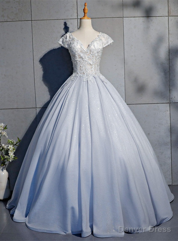 Silver Ball Gowns Cap Sleeve Beading Quinceanera Dresses – Denver Dress