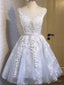 Silver Gray Short Lace Prom Dress, Grey Short Lace Prom Homecoming Dresses