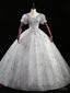 Silver Gray Tulle Sequins Appliques Puff Sleeve Quinceanera Dress