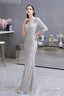 Silver Long sleeves Long Prom Dresses
