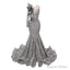Silver Mermaid One Sleeve Prom Dress Sequined Lace Jewel Ruffles Prom Dresses with Appliques