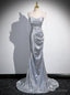 Silver Mermaid Sequins Spaghetti Straps Pleats Prom Dresses