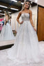 Silver Ombre Sequins Princess Straps A Line Prom Gowns