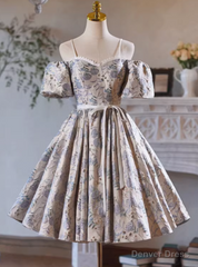 Silver Print Spaghetti Straps Homecoming Dress