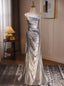 Silver Sequins Spaghetti Straps Pleats Prom Dresses