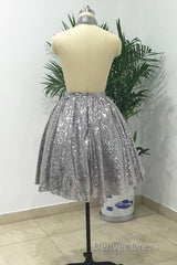 Silver Sexy Halter Sequined Backless Short Homecoming Dresses, Sparkly Party Dresses