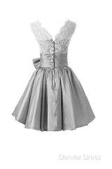 Silver Taffeta Short Homecoming Dresses Prom Dresses