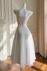 Simple A-Line Chiffon Short Ivory Prom Dresses, Simple Ivory Bridesmaid Dresses