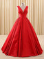 Simple A Line Red V Neck Satin Backless Quinceanera Dresses