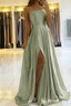 Simple A Line Sage Green Long Prom Dress With Slit Prom Dresses