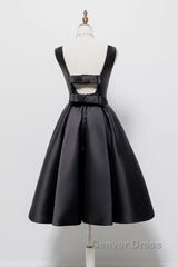 Simple A-Line Satin Black Short Prom Dresses, Black Homecoming Dresses