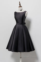 Simple A-Line Satin Black Short Prom Dresses, Black Homecoming Dresses