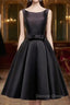 Simple A-Line Satin Black Short Prom Dresses, Black Homecoming Dresses