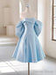 Simple A Line Satin Blue Short Prom Dress, Blue Homecoming Dresses