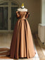 Simple A Line Satin Brown Long Prom Dress, Brown Long Prom Dresses