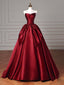 Simple A-Line Satin Burgundy Long Prom Dresses, Burgundy Long Evening Dresses