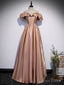 Simple A Line Satin Champagne Long Prom Dress, Champagne Evening Dress