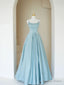 Simple A Line Satin Long Prom Dress, Blue Long Bridesmaid Dresses