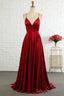 Simple A Line Spaghetti Straps Burgundy Long Prom Dresses with Cirss Cross Back