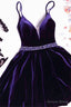 Simple A Line Spaghetti Straps Homecoming Dress Velvet Crystal Hoco Dresses