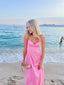 Simple A Line Straps Long Pink Prom Dress