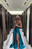 Simple A Line Stunning Blue Prom Dresses, Long Prom Gown With Slit