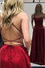 Simple A Line Stunning Long Prom Dresses, Red Prom Gown With Slit