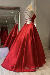 Simple Backless Red Satin Long Prom Dresses, Backless Red Formal Dresses, Red Evening Dresses
