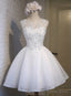Simple Ball Gowns Scoop Sleeveless White Tulle Homecoming Dresses With Appliques