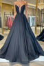 Simple black satin long prom Dress, black Prom Dresses