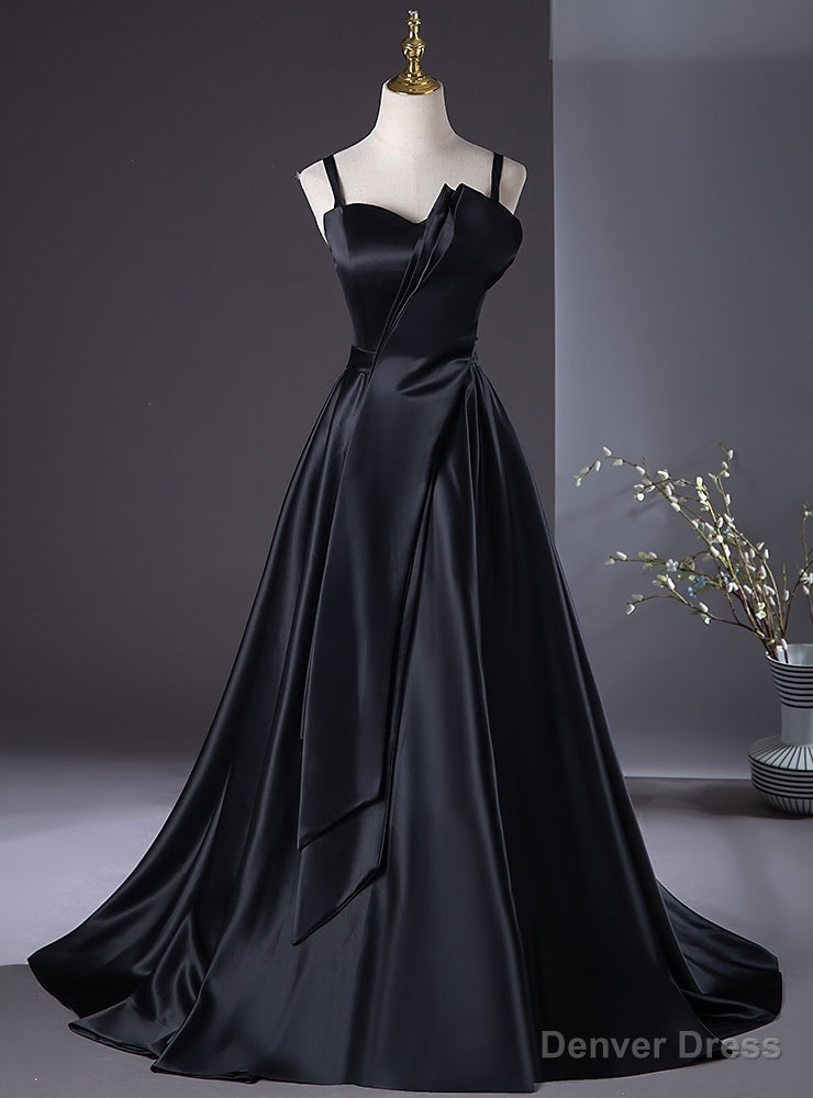 Simple Black Straps Pleats Prom Dress – Denver Dress