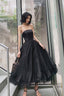 Simple Black Tea Length Prom Dress Black Tulle Homecoming Dresses