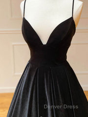 Simple Black velvet long prom Dresses, black evening Dresses