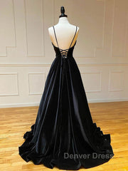 Simple Black velvet long prom Dresses, black evening Dresses