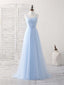 Simple Blue Tulle Long Prom Dress Blue Bridesmaid Dresses