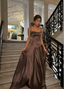 Simple Brown Spaghetti Straps A Line Prom Dress