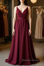 Simple burgundy chiffon lace long prom Dress, burgundy Prom Dresses