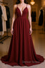 Simple burgundy chiffon long prom Dress burgundy Prom Dresses
