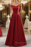 Simple burgundy off shoulder long prom Dress, burgundy Prom Dresses