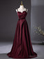 Simple Burgundy Satin Spaghetti Straps Pleats Prom Dresses