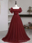 Simple Burgundy Tulle A Line Prom Dress, Burgundy Prom Dresses