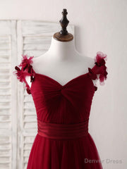 Simple Burgundy Tulle Long Prom Dress Burgundy Bridesmaid Dress