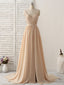 Simple Champagne Long Prom Dress V Neck Chiffon Bridesmaid Dresses