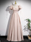 Simple Champagne Pink Satin Long Prom Dress, Champagne Pink Long Prom Dresses