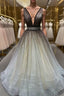 Simple Coffee tulle sequin long prom Dress coffee Prom Dresses