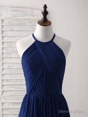 Simple Dark Blue Chiffon Long Prom Dress Blue Bridesmaid Dress