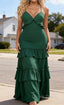 Simple Dark Green Prom Dress A-Line V-Neck Sleeveless Prom Dresses Spaghetti Straps