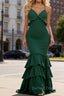 Simple Dark Green Prom Dress A-Line V-Neck Sleeveless Prom Dresses Spaghetti Straps