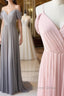 Simple gray chiffon long prom Dress chiffon bridesmaid Dresses
