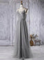 Simple Gray Tulle Bridesmaid Dress A Line V Neck Prom Dresses
